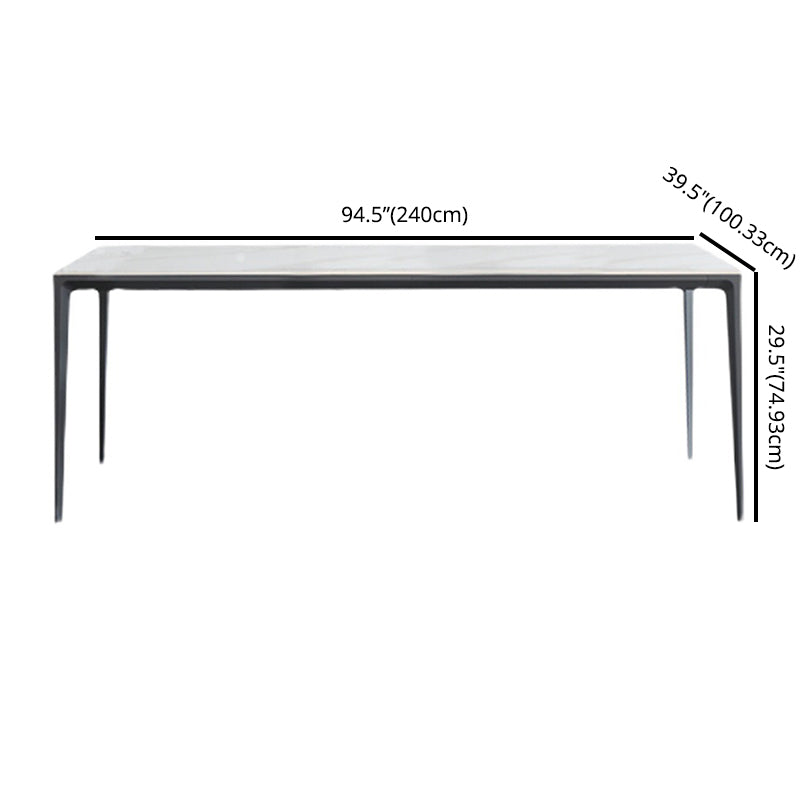 Modern Sintered Stone White Dining Set with Rectangle Table and Black Legs Home Dining Set