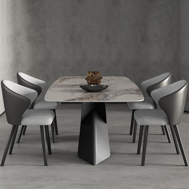 Modern Sintered Stone Rectangle Dining Set Standard Height Black Legs Home Dining Set