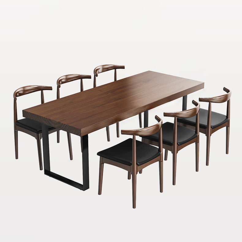 Minimalist Style Solid Wood Dining Room Set with 2 Black Metallic Legs for Kitchen Furniture