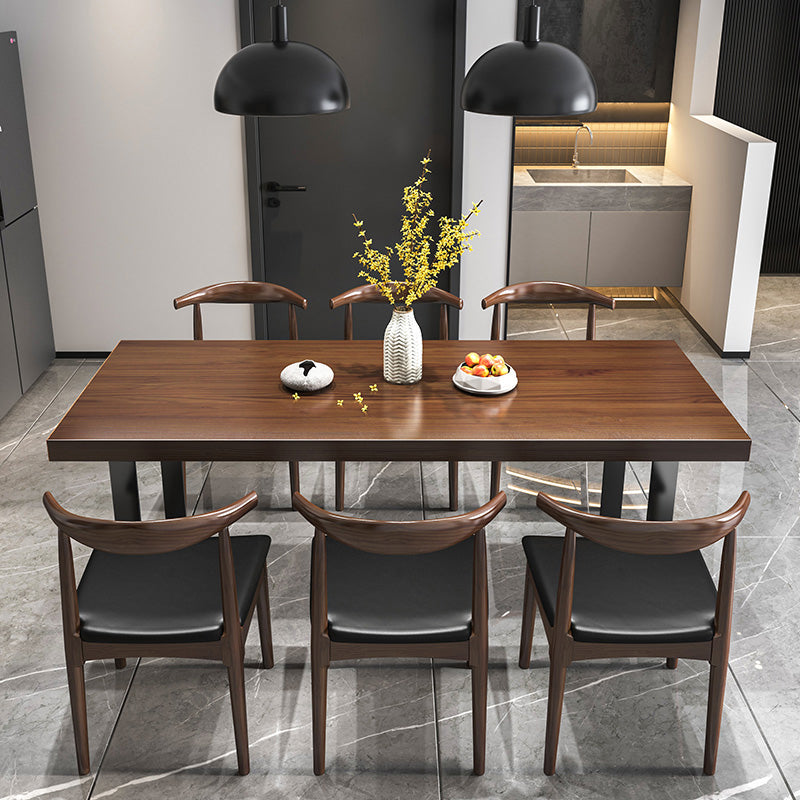 Minimalist Style Solid Wood Dining Room Set with 2 Black Metallic Legs for Kitchen Furniture