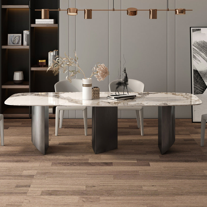 Modern Sintered Stone Rectangle Dining Set Standard Height Black Legs Home Use Dining Set