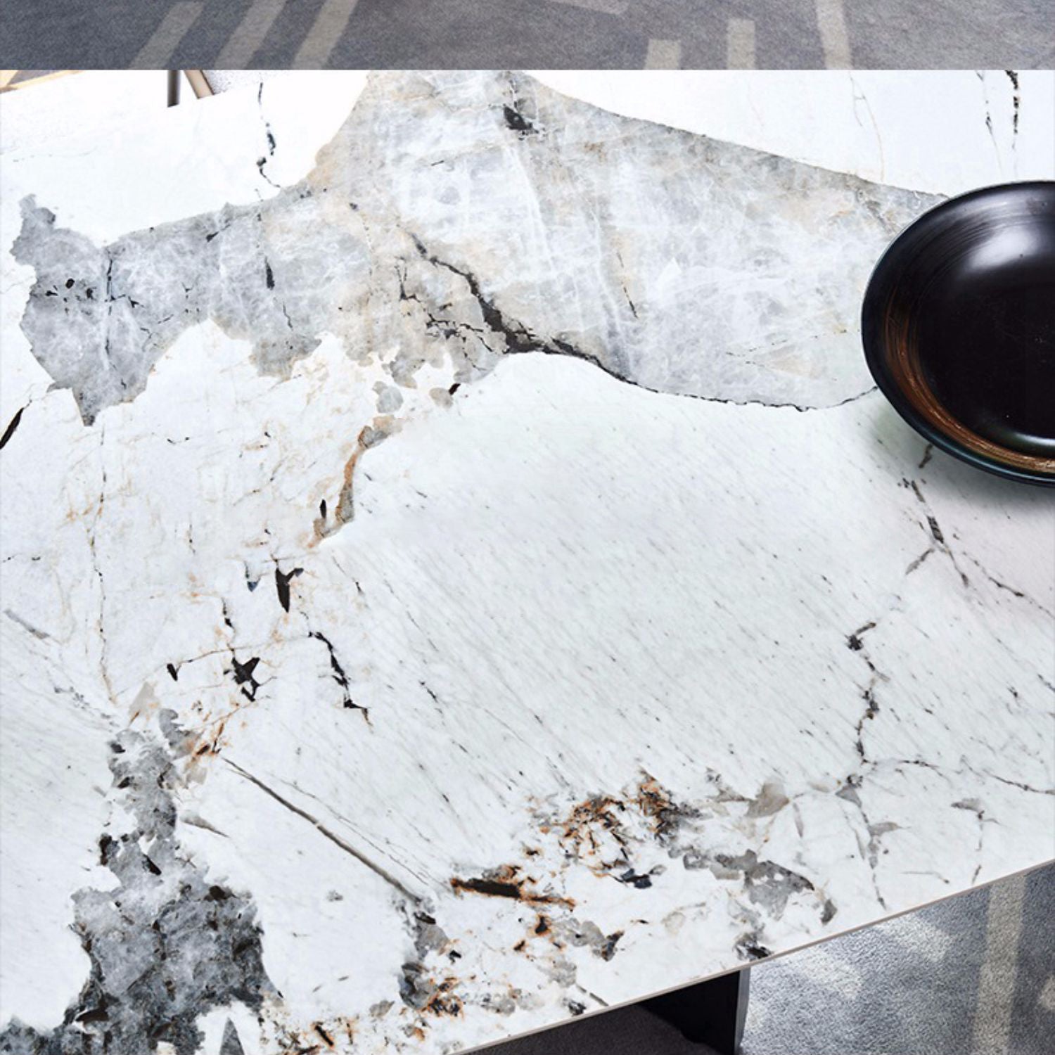 Modern Sintered Stone Rectangle Dining Set Standard Height Black Legs Home Use Dining Set