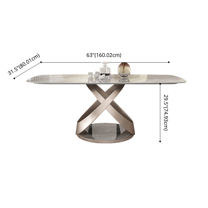 Ensemble de restauration gris en pierre fritrée moderne avec table rectangle et base de piédestal à la maison Utilisation
