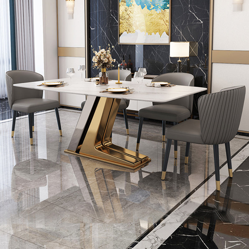 Scandinavian Metal Base Textured Dining Table Rectangle Formal Dinette Set for Home