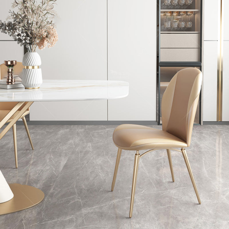 Modern Sintered Stone White Dining Set with Rectangle Table and Metal Base Home Use Dining Set