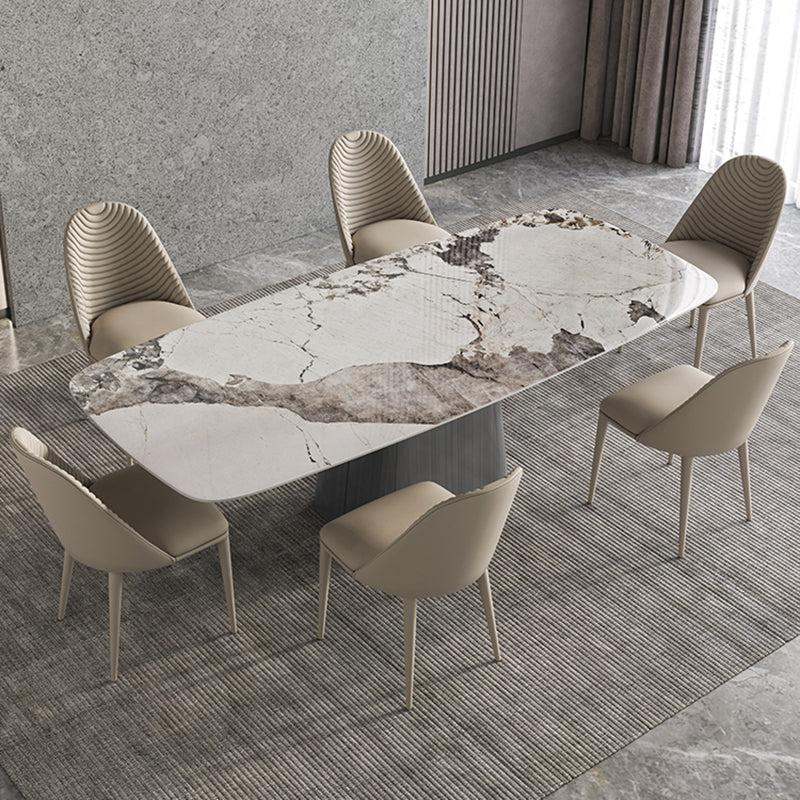 Minimalist Sintered Stone Dining Room Set with Black Base Formal Dining Table Set