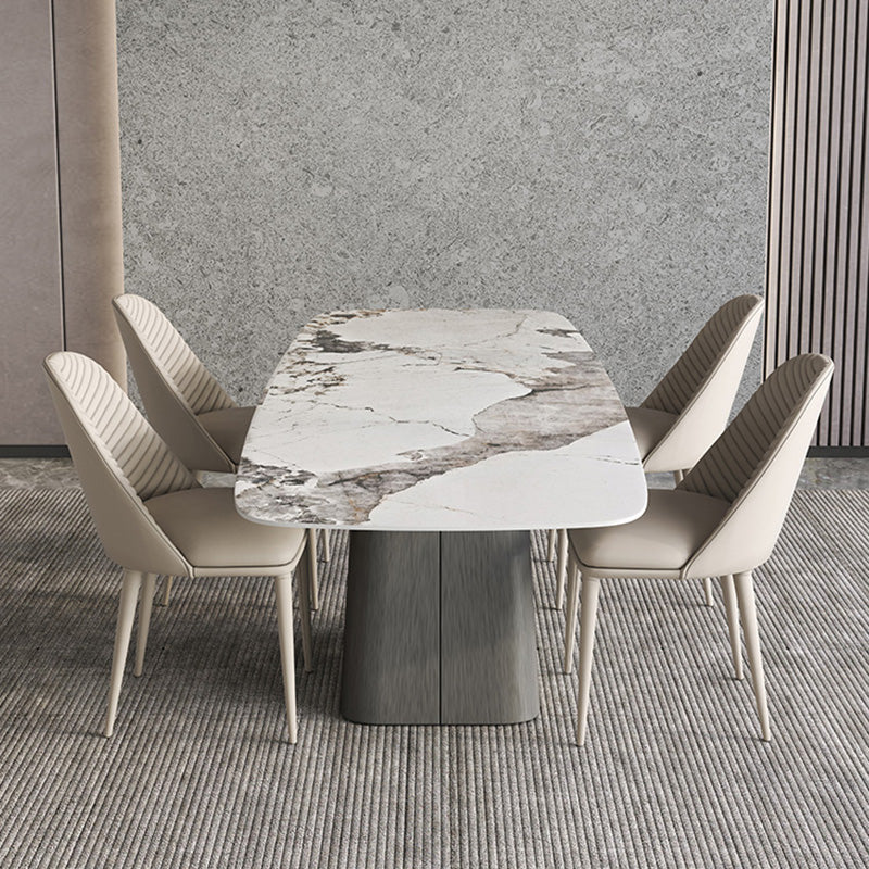 Minimalist Sintered Stone Dining Room Set with Black Base Formal Dining Table Set