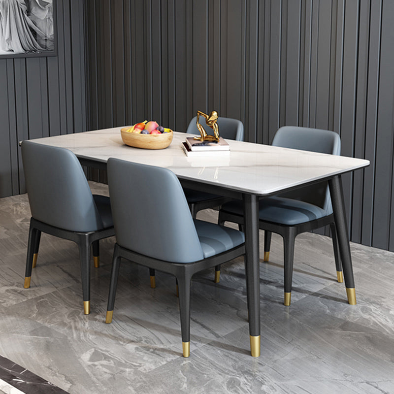 Scandinavian Metallic Fixed Dining Table Rectangle Formal Dinette Set with Balck Base