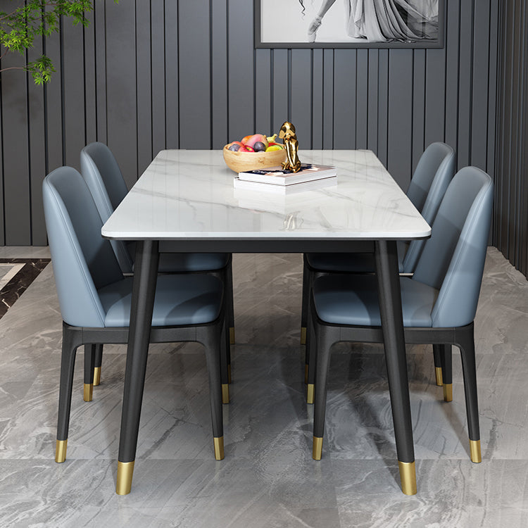 Scandinavian Metallic Fixed Dining Table Rectangle Formal Dinette Set with Balck Base