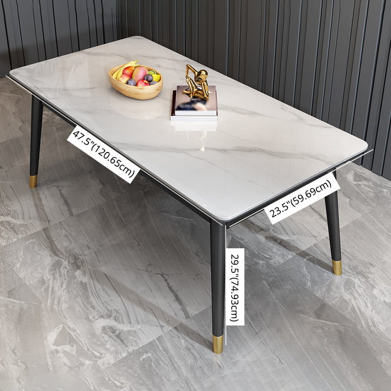 Scandinavian Metallic Fixed Dining Table Rectangle Formal Dinette Set with Balck Base