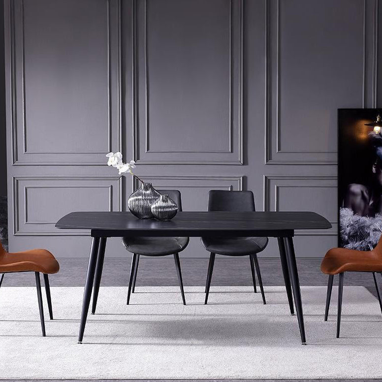 Modern Style Sintered Stone Dining Table with Rectangle Shape Table and 4 Black Legs Base