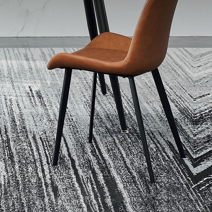 Modern Style Sintered Stone Dining Table with Rectangle Shape Table and 4 Black Legs Base