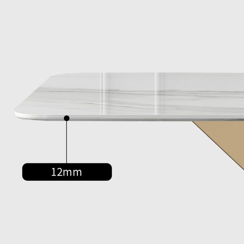 Modern Sintered Stone White Dining Set with Rectangle Table and Gold Legs Formal Dining Set