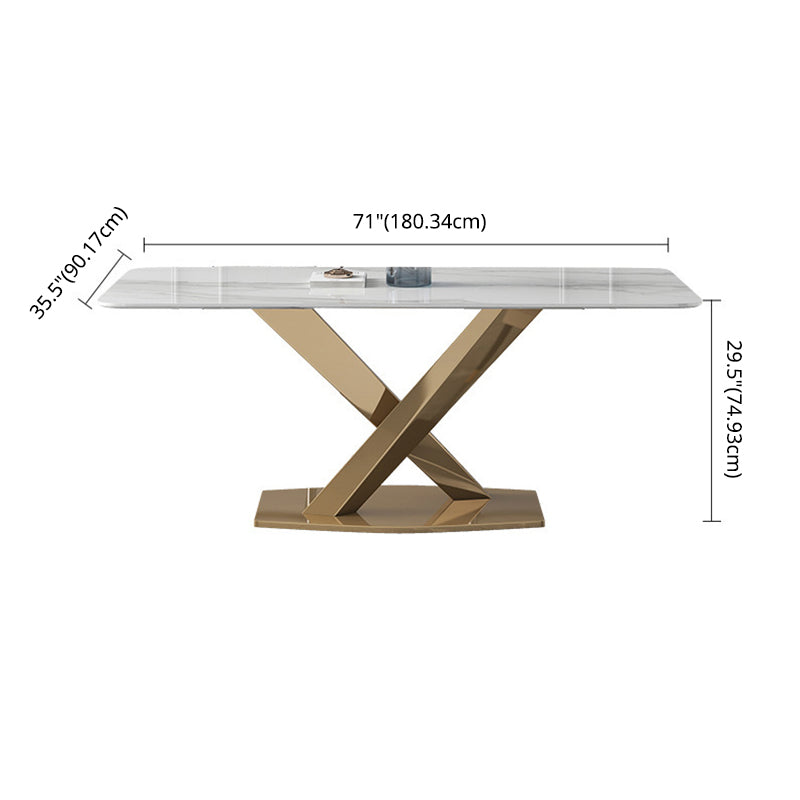 Modern Sintered Stone White Dining Set with Rectangle Table and Gold Legs Formal Dining Set