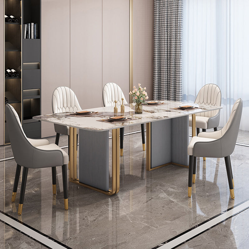 Modern Sintered Stone Dining Table Set with Rectangle Table and Metal Base Dining Set for Home Use