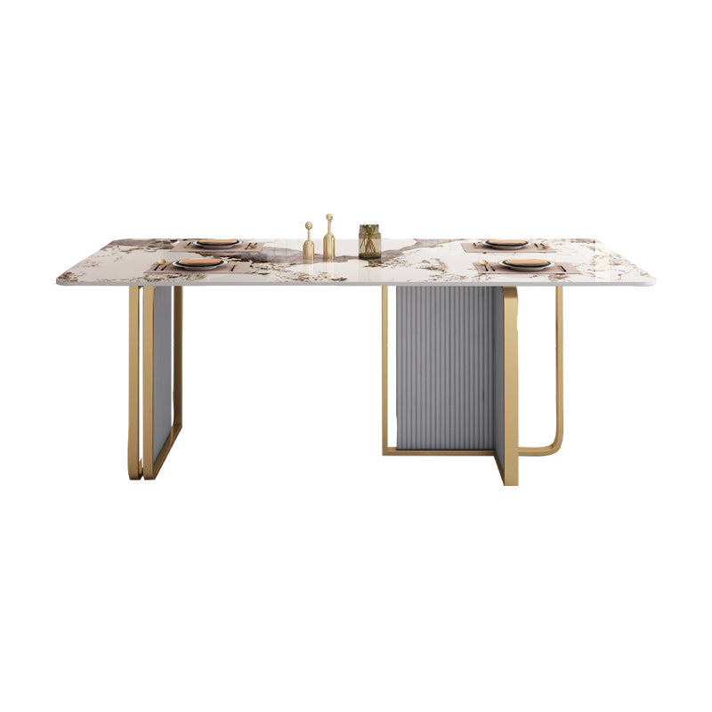 Modern Sintered Stone Dining Table Set with Rectangle Table and Metal Base Dining Set for Home Use