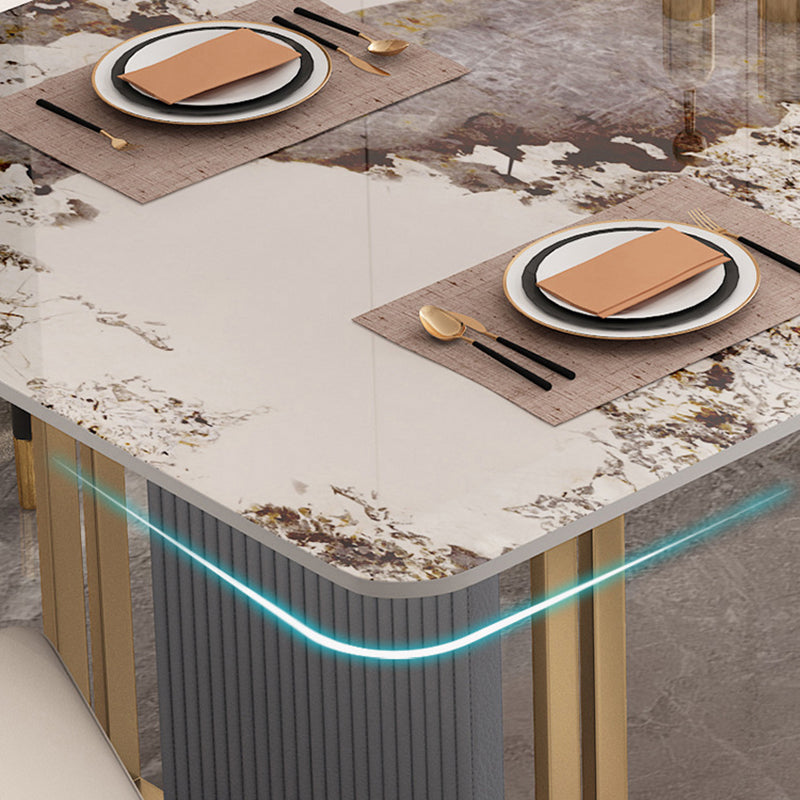 Modern Sintered Stone Dining Table Set with Rectangle Table and Metal Base Dining Set for Home Use