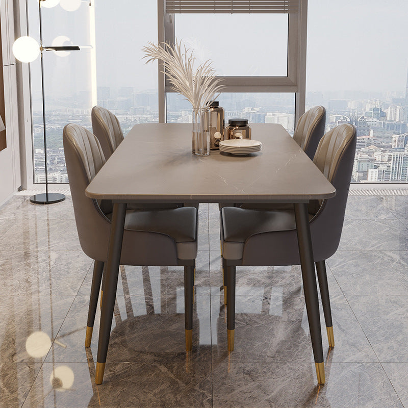 Nordic Dining Room Set Dining Table Rectangle Formal Dinette Set with Metal Base