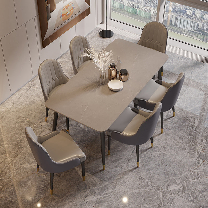 Nordic Dining Room Set Dining Table Rectangle Formal Dinette Set with Metal Base