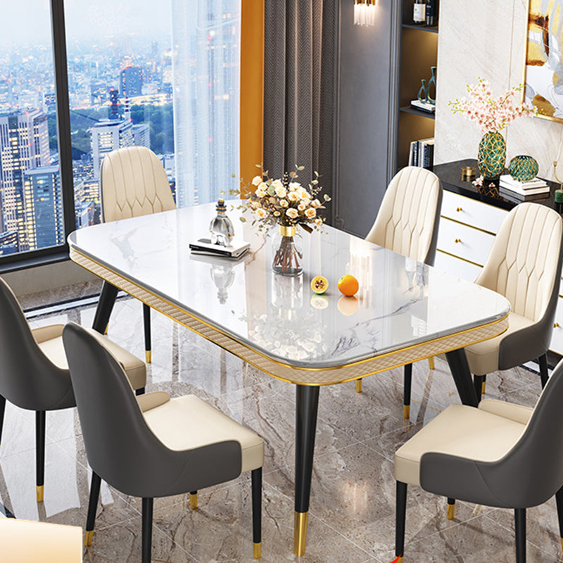 Modern Style Marble Table with White Table and 4 Black Legs Base for Home Use