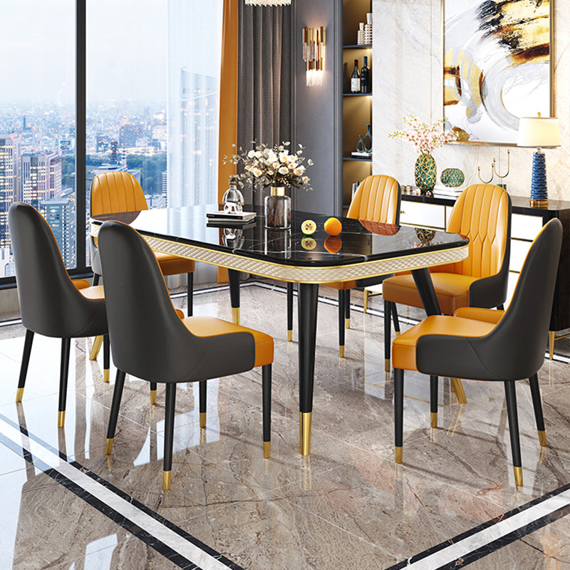 Modern Style Marble Table with White Table and 4 Black Legs Base for Home Use