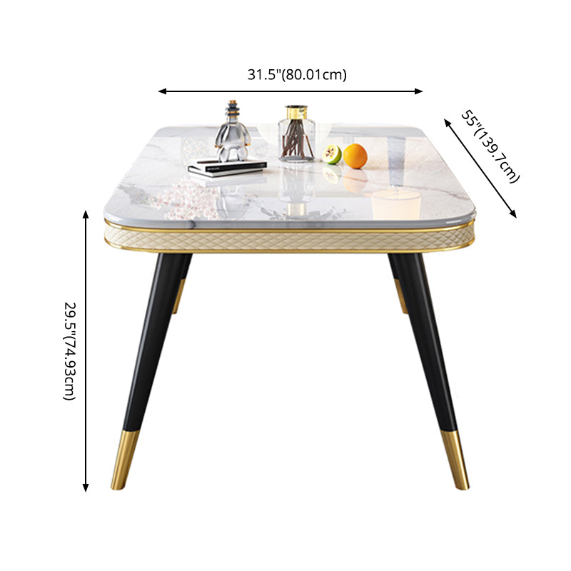 Modern Style Marble Table with White Table and 4 Black Legs Base for Home Use