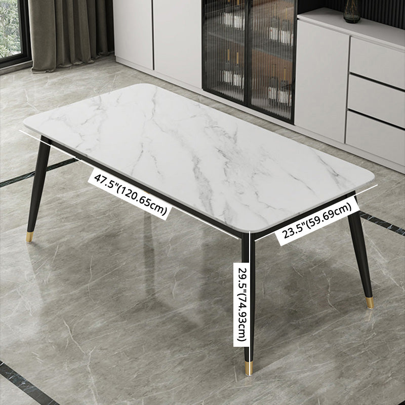 Contemporary Fixed Marble Dining Table Set with 4 Black Metallic Legs Kitchen Dining Set