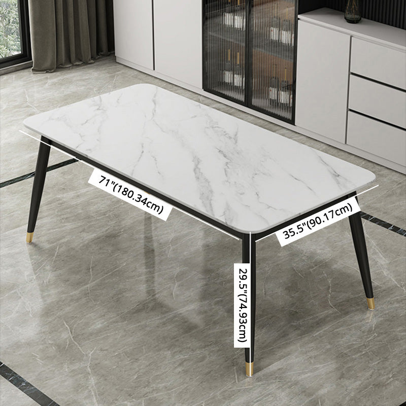 Contemporary Fixed Marble Dining Table Set with 4 Black Metallic Legs Kitchen Dining Set