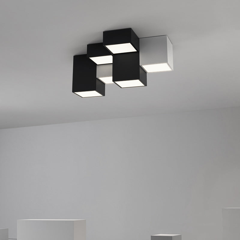 Black and White LED Flush Mount in Modern Simplicity Iron Geometric Ceiling Light with Acrylic Shade