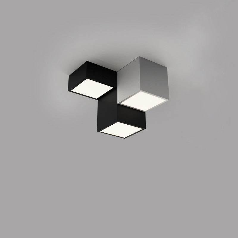 Black and White LED Flush Mount in Modern Simplicity Iron Geometric Ceiling Light with Acrylic Shade