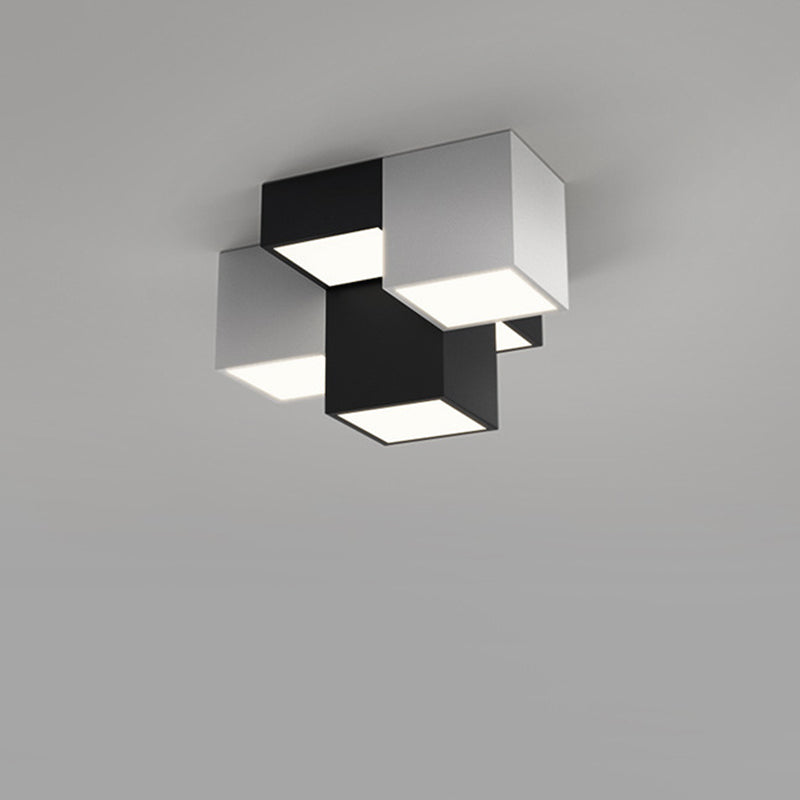 Black and White LED Flush Mount in Modern Simplicity Iron Geometric Ceiling Light with Acrylic Shade
