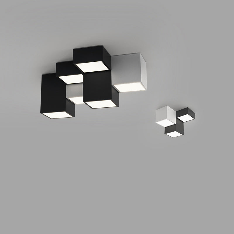 Plafonnier LED noir et blanc dans une simplicité moderne, plafonnier géométrique en fer avec abat-jour en acrylique