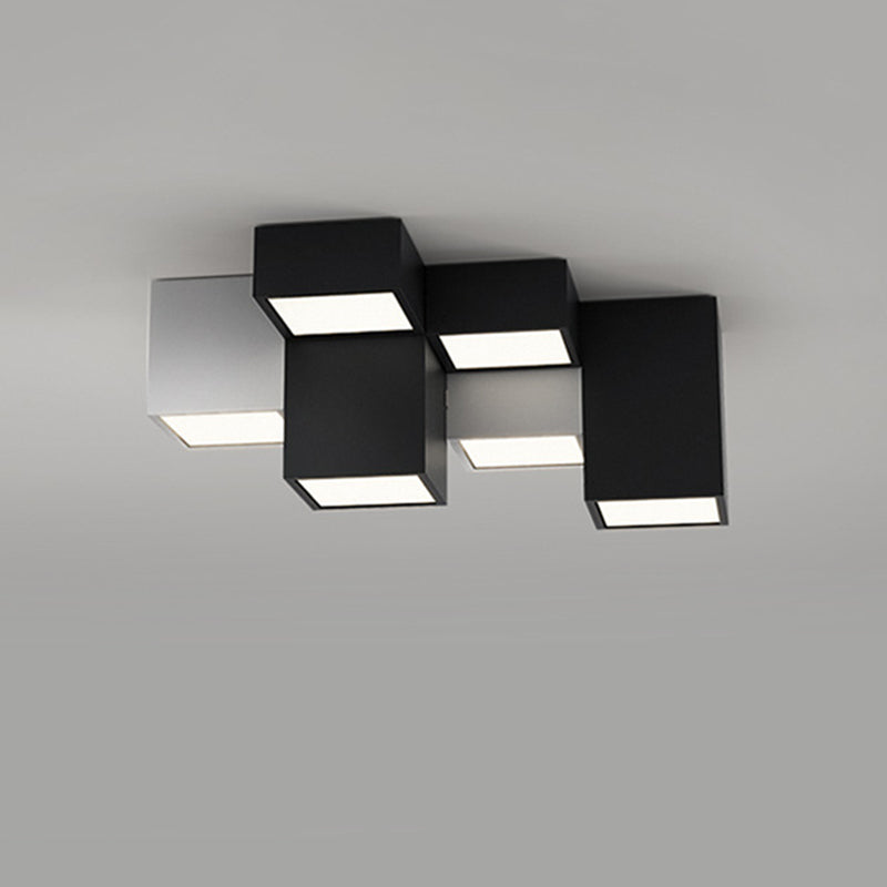 Black and White LED Flush Mount in Modern Simplicity Iron Geometric Ceiling Light with Acrylic Shade
