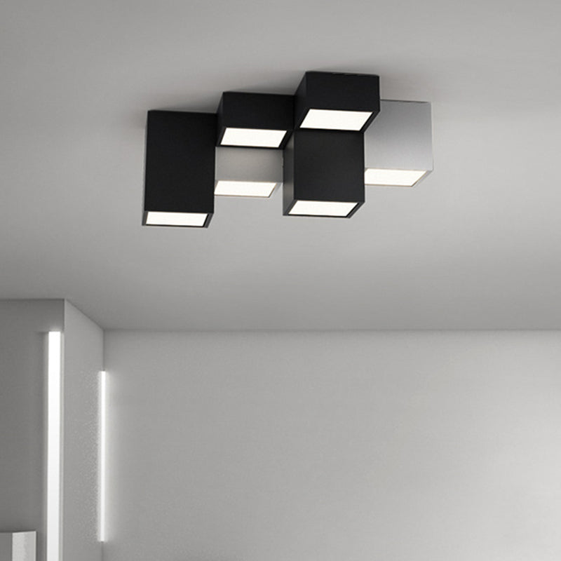Black and White LED Flush Mount in Modern Simplicity Iron Geometric Ceiling Light with Acrylic Shade