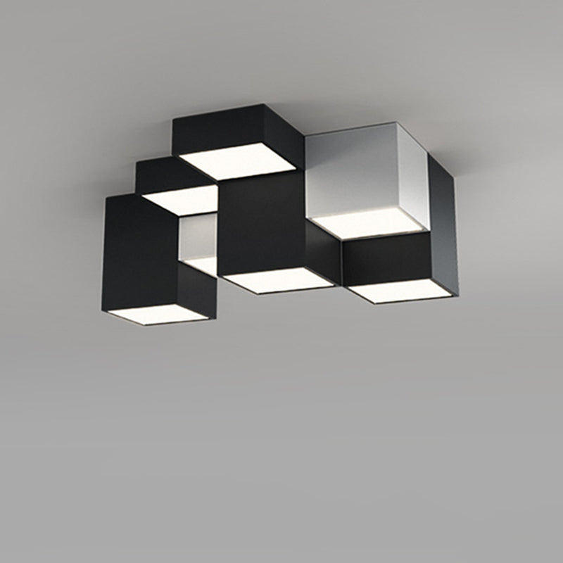 Black and White LED Flush Mount in Modern Simplicity Iron Geometric Ceiling Light with Acrylic Shade