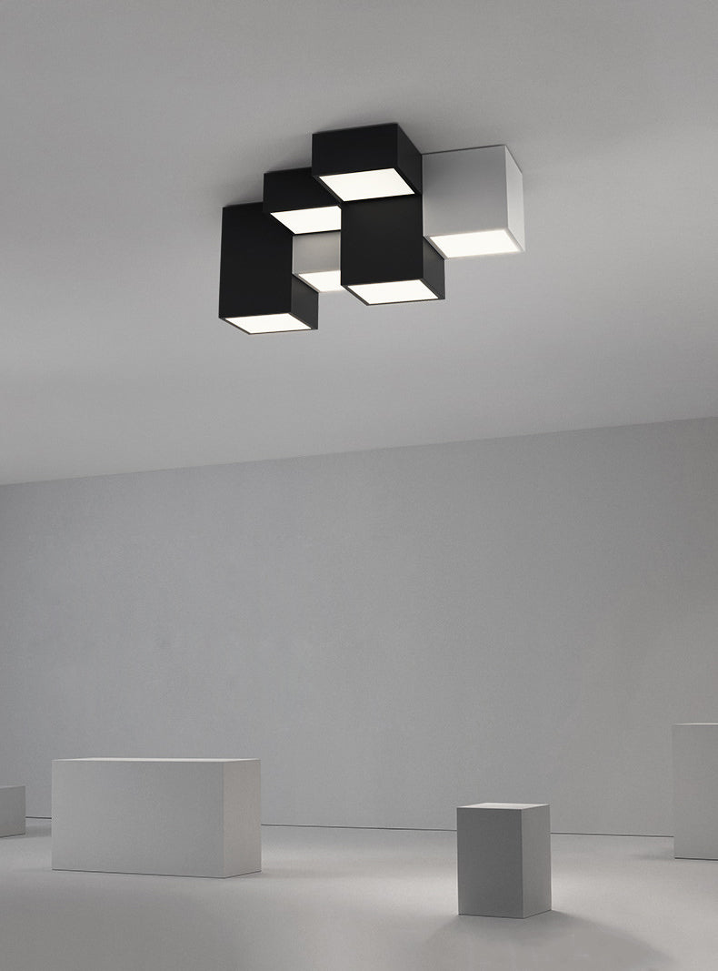 Plafonnier LED noir et blanc dans une simplicité moderne, plafonnier géométrique en fer avec abat-jour en acrylique