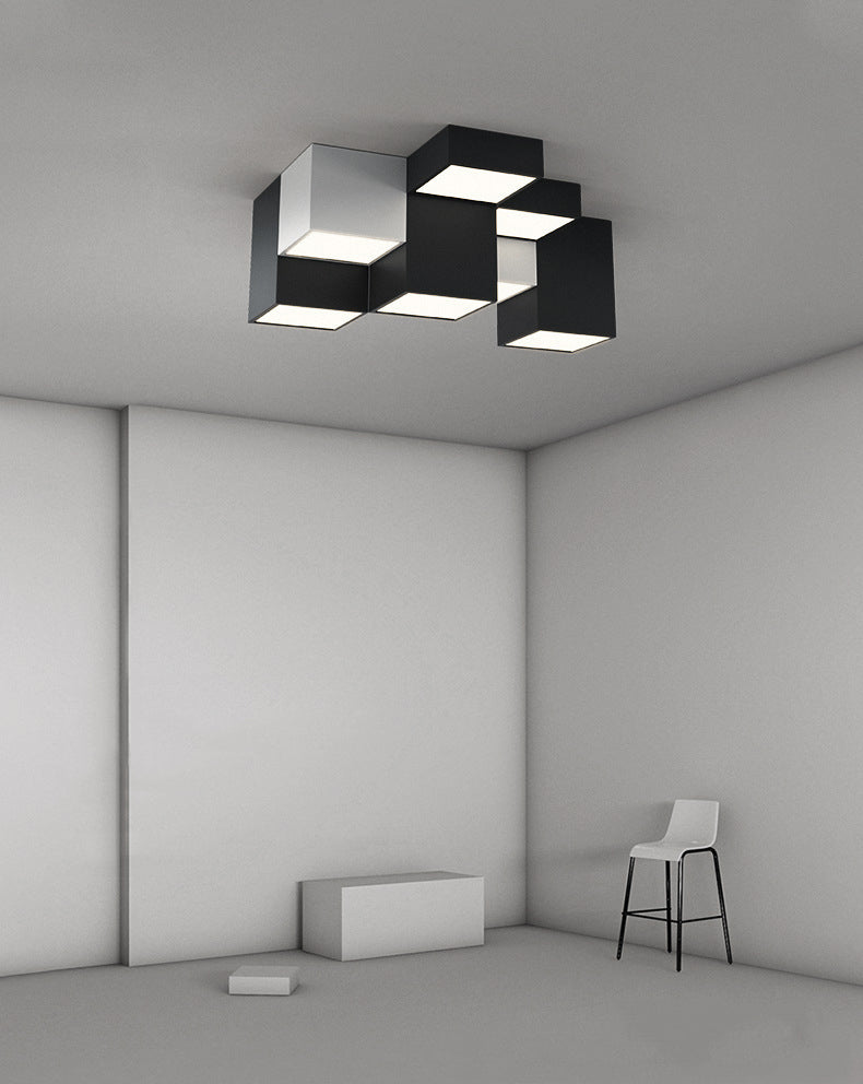 Black and White LED Flush Mount in Modern Simplicity Iron Geometric Ceiling Light with Acrylic Shade