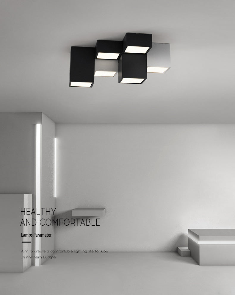 Plafonnier LED noir et blanc dans une simplicité moderne, plafonnier géométrique en fer avec abat-jour en acrylique