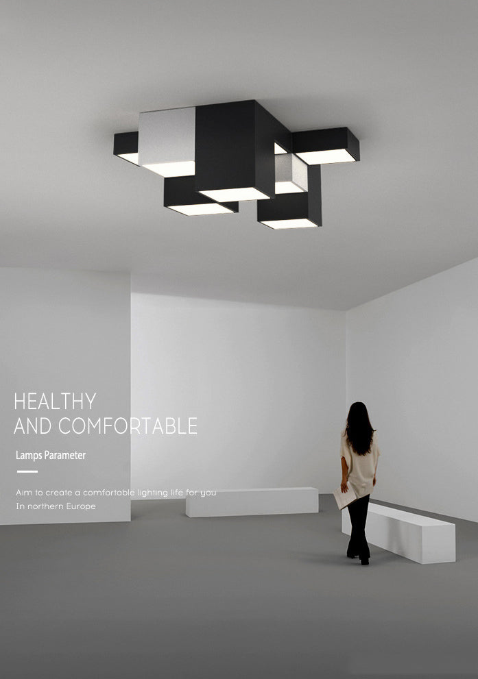 Black and White LED Flush Mount in Modern Simplicity Iron Geometric Ceiling Light with Acrylic Shade