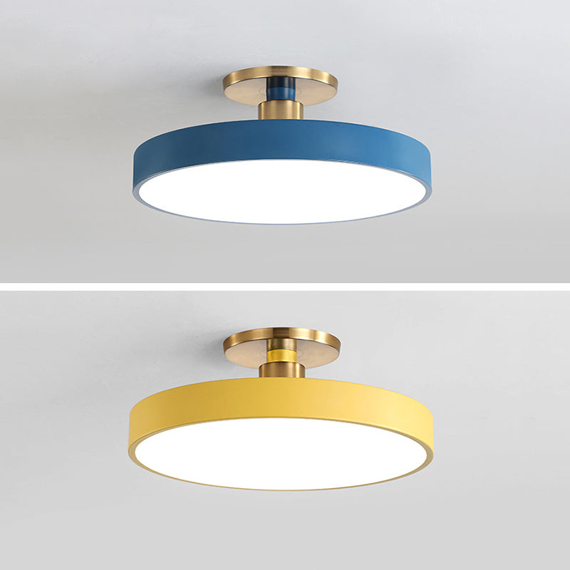 Modern Concise Circular LED Ceiling Light Wrought Iron Macaron Semi Flush Mount with Acrylic Shade