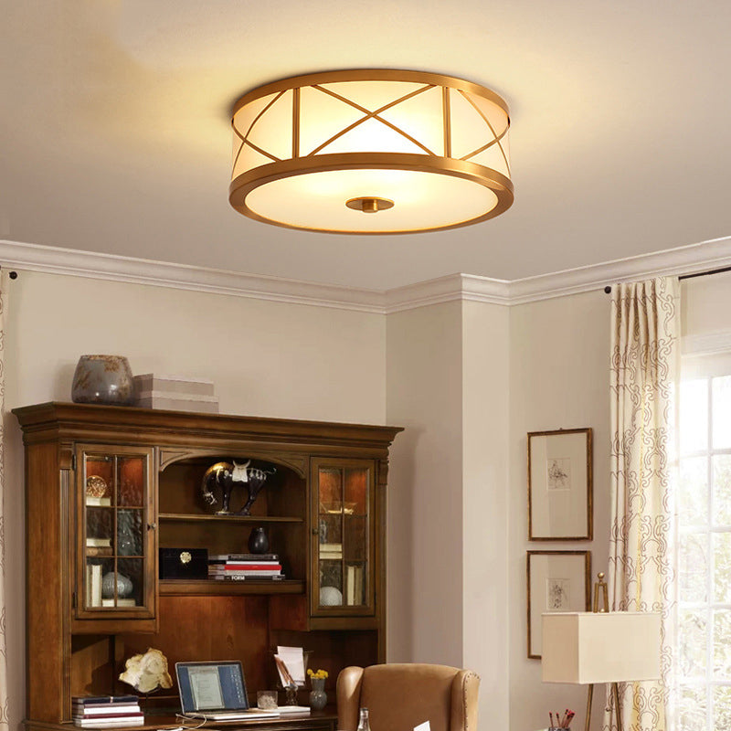 Montura de oro de vidrio en la circular de cobre de estilo clásico de cobre Luz de techo para sala de estar