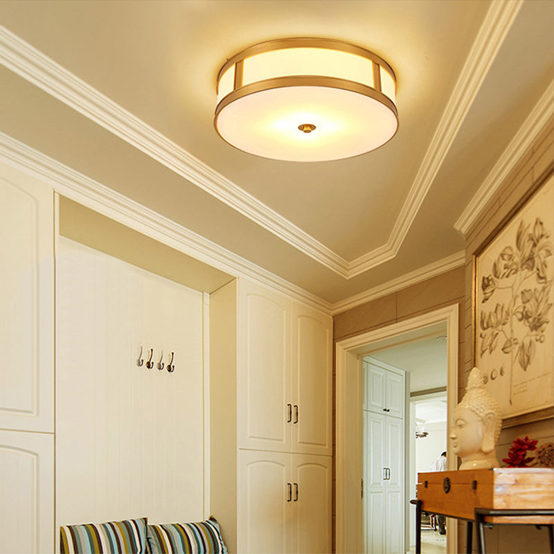 Montura de oro de vidrio en la circular de cobre de estilo clásico de cobre Luz de techo para sala de estar