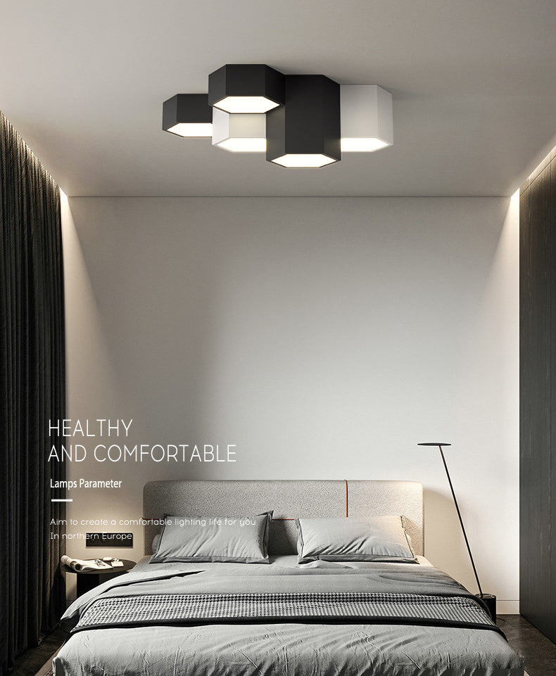 Plafonnier LED géométrique minimaliste moderne en fer forgé avec abat-jour en acrylique