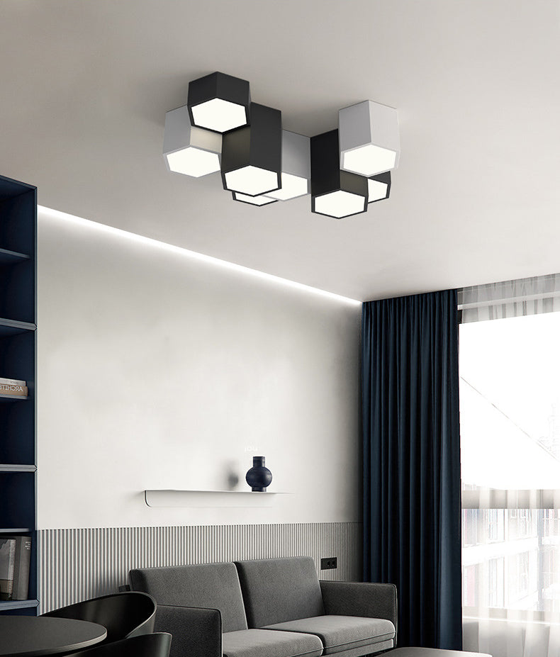 Plafonnier LED géométrique minimaliste moderne en fer forgé avec abat-jour en acrylique