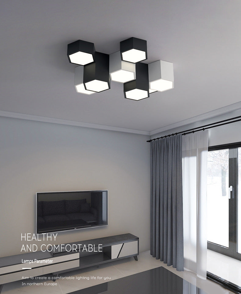 Plafonnier LED géométrique minimaliste moderne en fer forgé avec abat-jour en acrylique