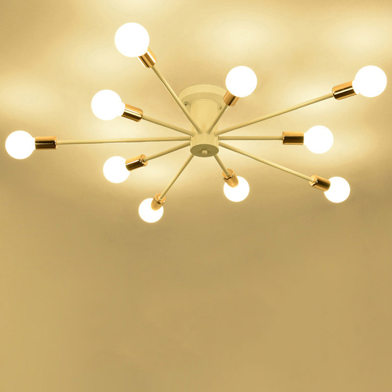 Bare Lampe Sputnik Deckenleuchte im industriellen Retro -Stil Schmiedeeisen halb Flush Mount