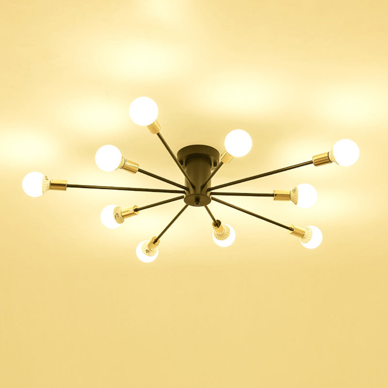 Bare Lampe Sputnik Deckenleuchte im industriellen Retro -Stil Schmiedeeisen halb Flush Mount