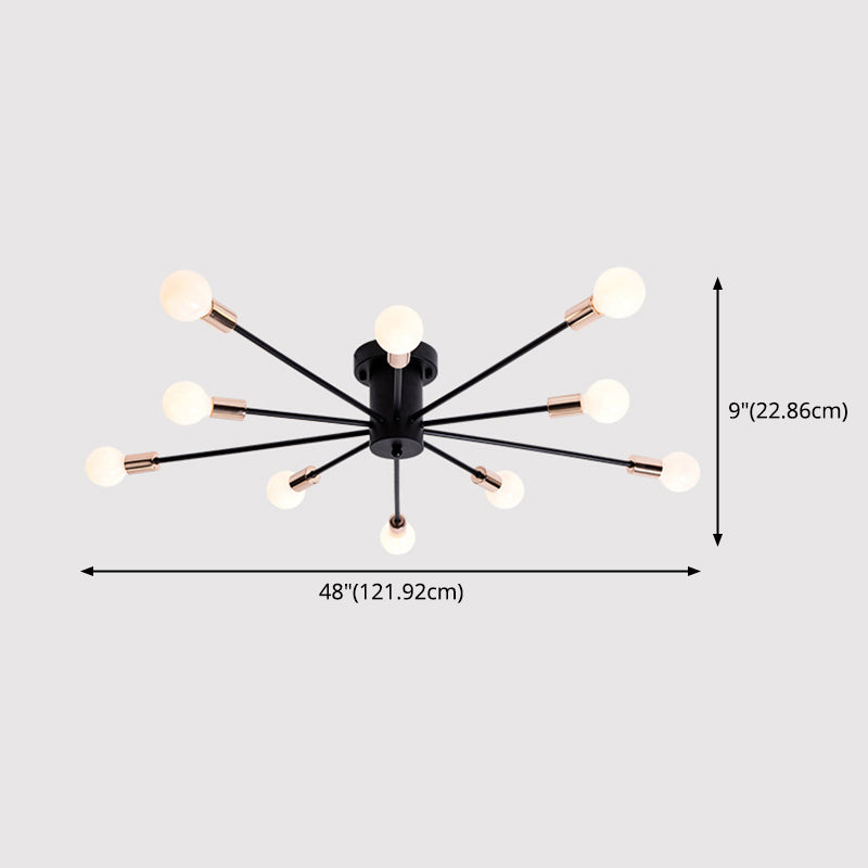 Bare Lampe Sputnik Deckenleuchte im industriellen Retro -Stil Schmiedeeisen halb Flush Mount