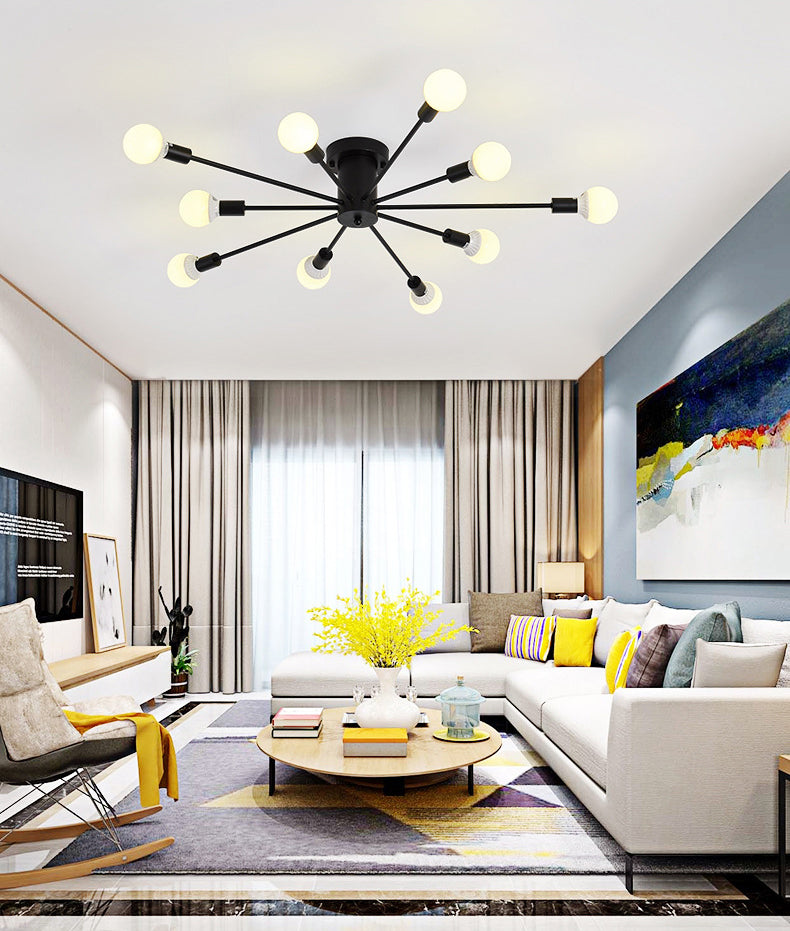 Bare Lampe Sputnik Deckenleuchte im industriellen Retro -Stil Schmiedeeisen halb Flush Mount