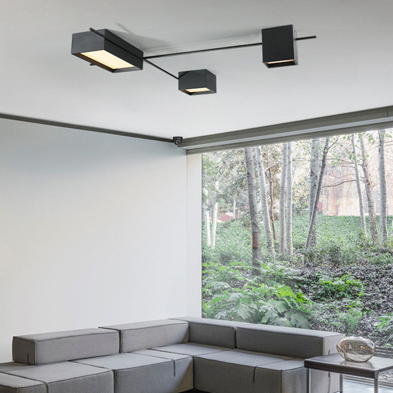 Moderne Minimalistische LED Plafondlamp Smeedijzer Geometrische Flush Mount met Acryl Shade